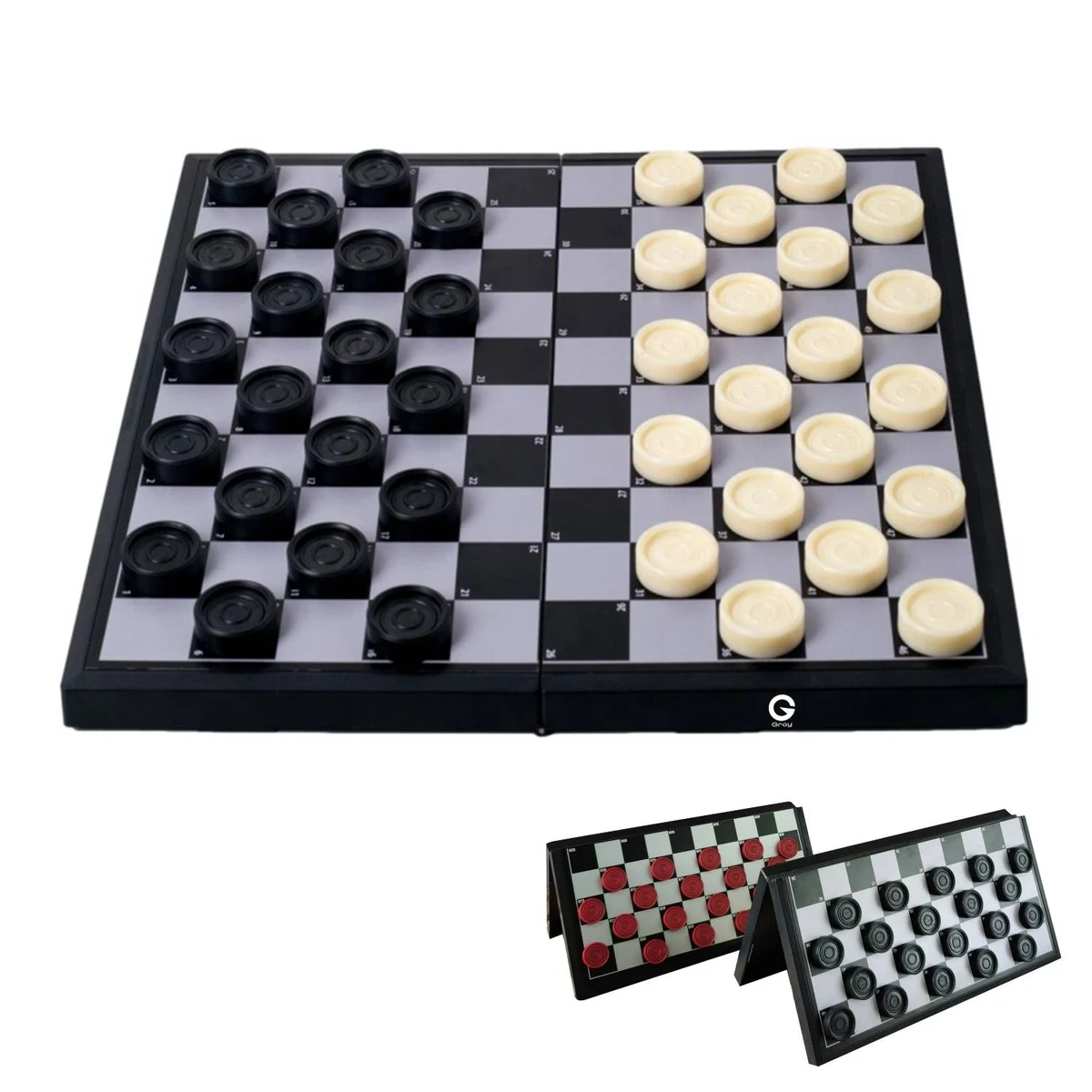 12.4" Checkers Folding Wooden Game Set 1