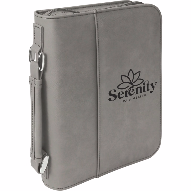 6" x 9" Gray Leatherette Book/Bible Cover with Handle & Zipper
