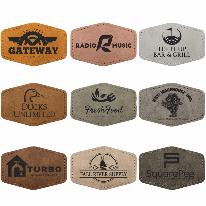 3" x 2" Creekside Collection Leatherette Hexagonal Patch with Adhesive