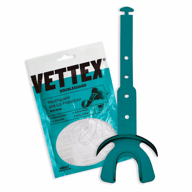 Vettex Football Doubleguard Mouthguard Breathable Doubleguard with Lip Protection and Strap - Adult