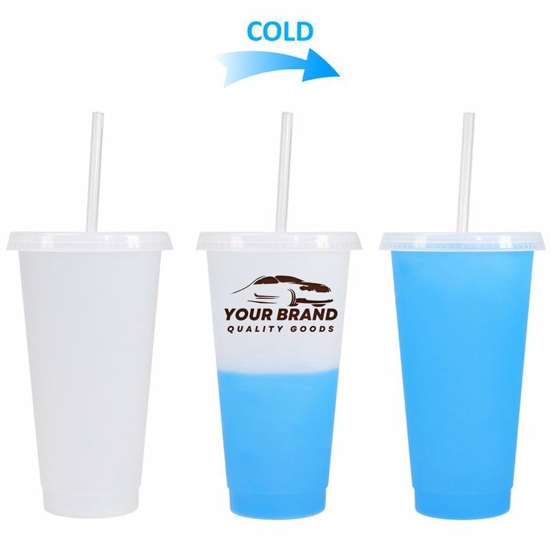 24Oz. Cold Color Changing With Lids and Straws Plastic Cups