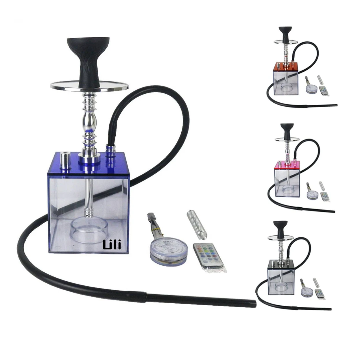 Led Light Cube Hookah with two hoses 1