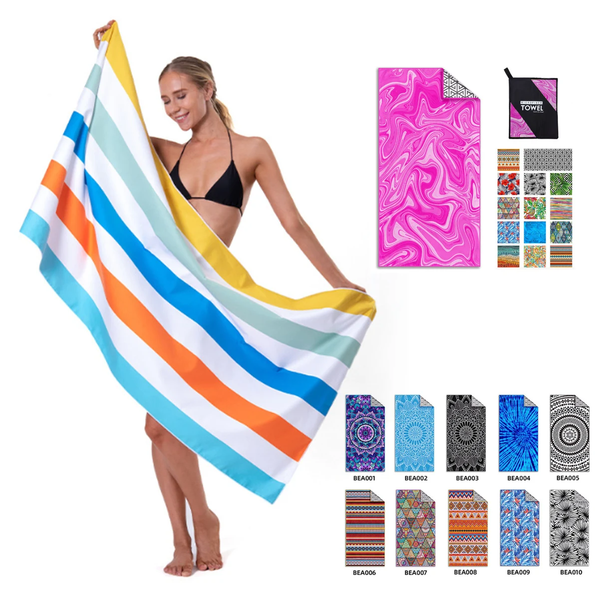 Quick-Dry Sand-Free Microfiber Beach Towel with Travel Bag 1