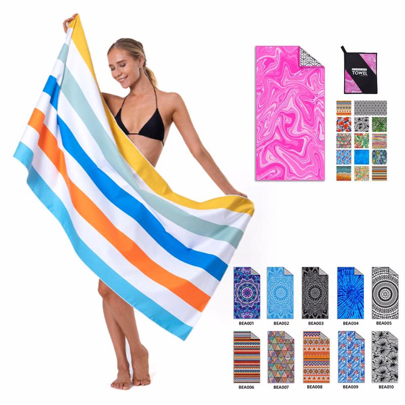 Quick-Dry Sand-Free Microfiber Beach Towel with Travel Bag