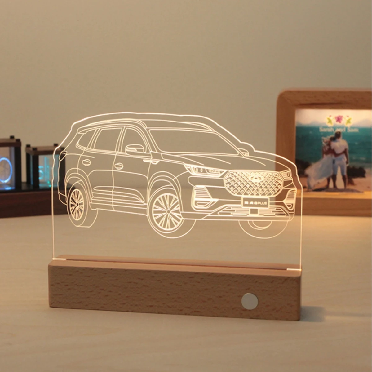 Custom Made To Order 3D LED Lamp With Wood Base 1
