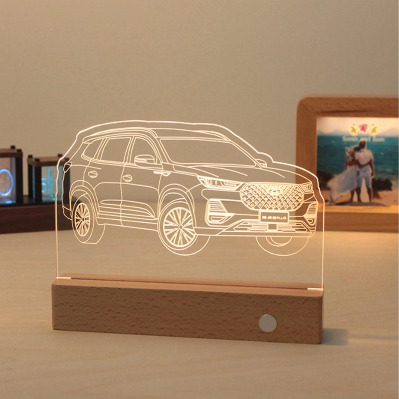 Custom Made To Order 3D LED Lamp With Wood Base