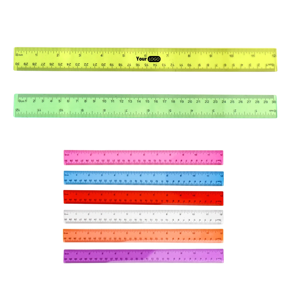 12" Colorful Plastic Ruler with Black Scale 1