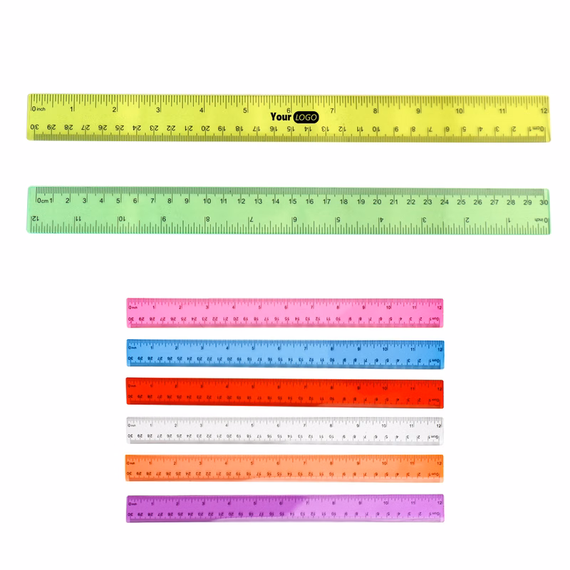 12" Colorful Plastic Ruler with Black Scale