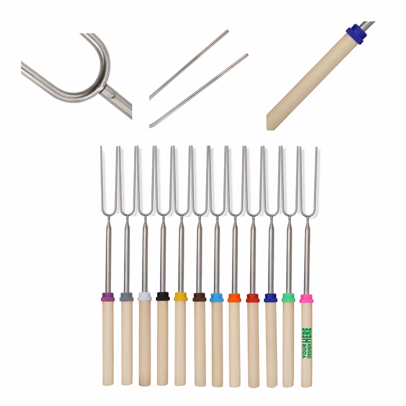 MOQ 50 Telescopic Stainless Steel BBQ Skewers Set