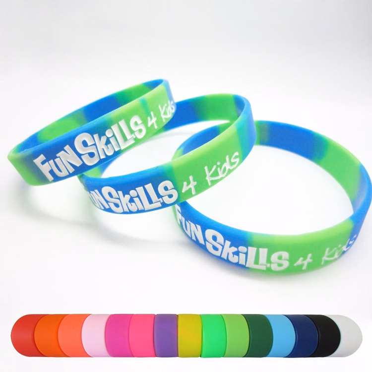 1/2"FashionMixed silicone wristband with 1color filled For Party Gifts Bangle