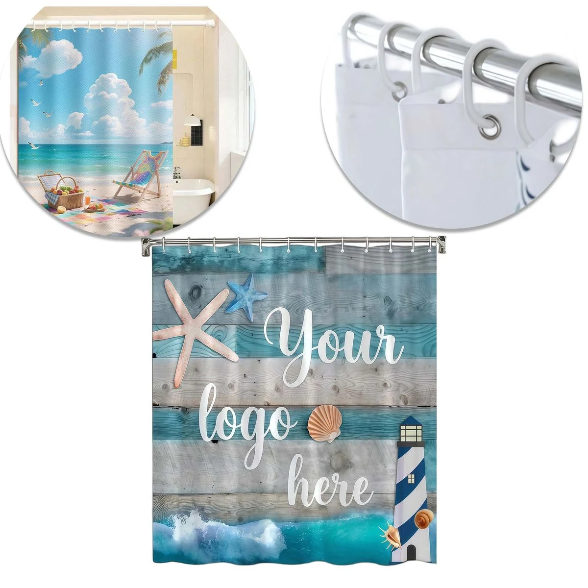 Shower Curtain Bath with 12 Hooks 1