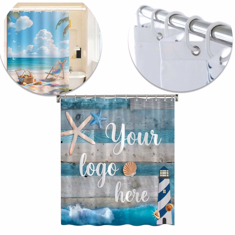 Shower Curtain Bath with 12 Hooks