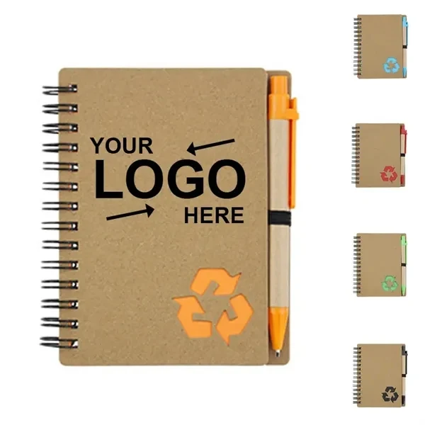 Custom Recycled Spiral Notebook 65 Sheets With Pen — Eco-Conscious Corporate Journal 1