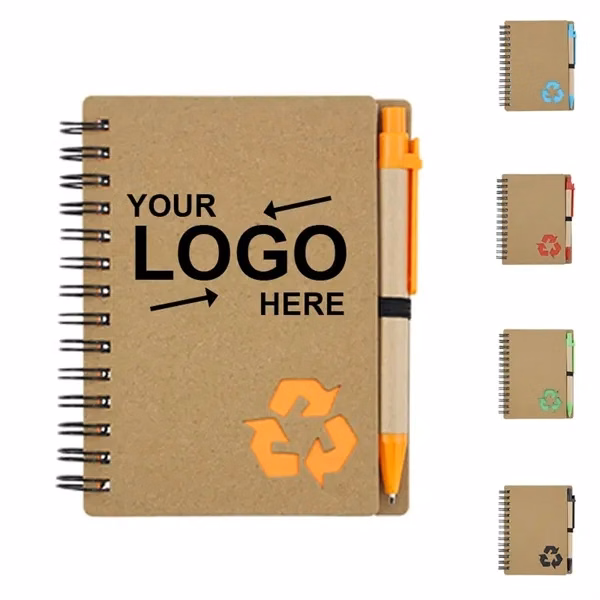 Custom Recycled Spiral Notebook 65 Sheets With Pen — Eco-Conscious Corporate Journal