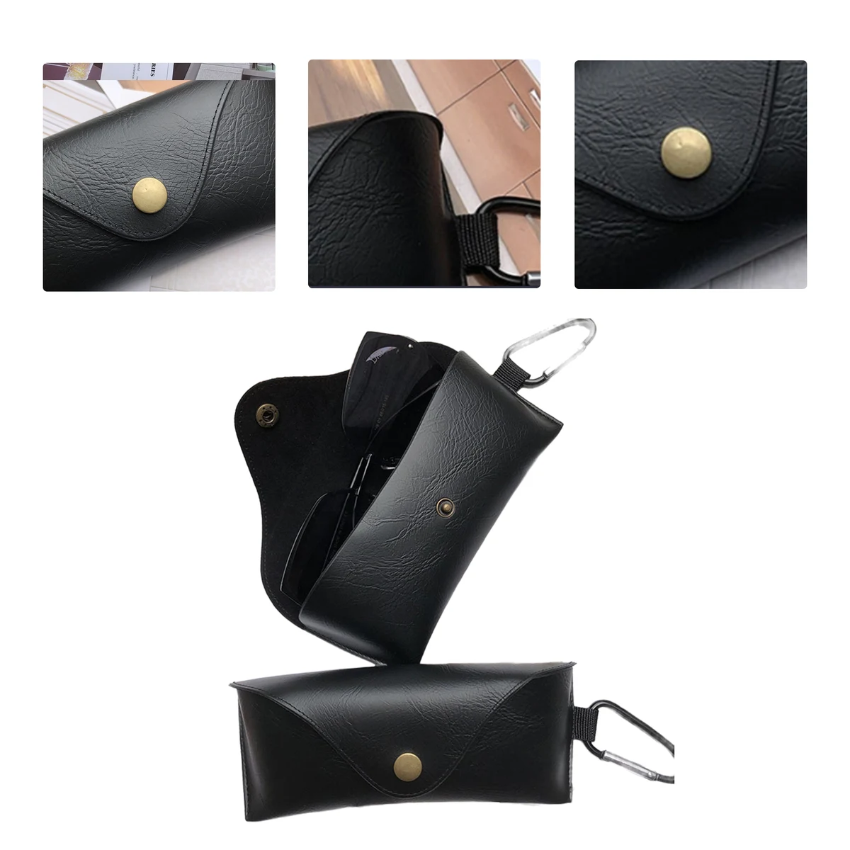 MOQ50 Custom Hook Leather Glasses Case With Snap Button 1