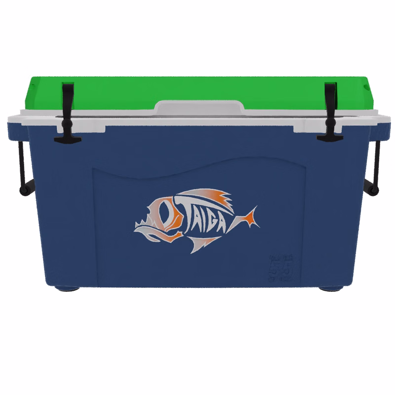 Taiga 55 Quart Cooler: Taiga Fish molded Logo With Custom Lid Graphic