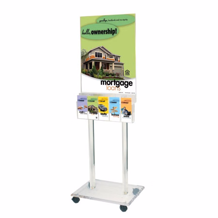 67"h Clear Acrylic Floor Frame with wheels for 22 x 28 poster, with 5 Pocket