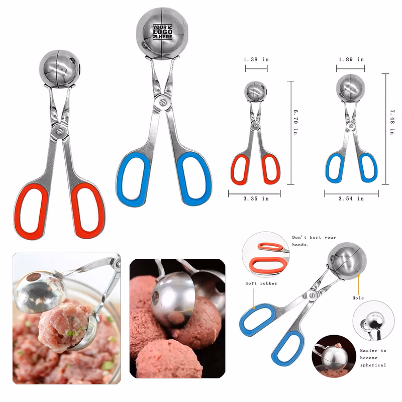 1.38" Stainless Steel Meat Baller Tong Cake Ice Scoop None-Stick Meatball Maker with Detachable