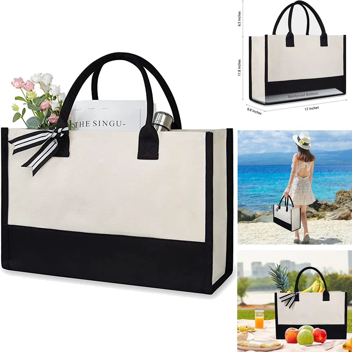 Personalized Initial Canvas Beach Bag, custom tote bag with logo imprint 1