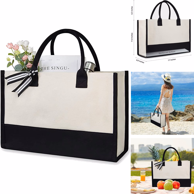 Personalized Initial Canvas Beach Bag