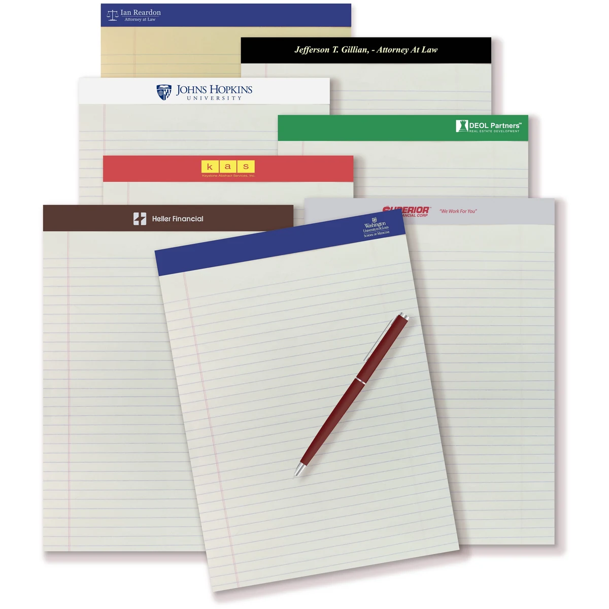 Senior Size (8 1/2"x11 3/4") Writing Pad w/1 color imprint on header (tape) 1