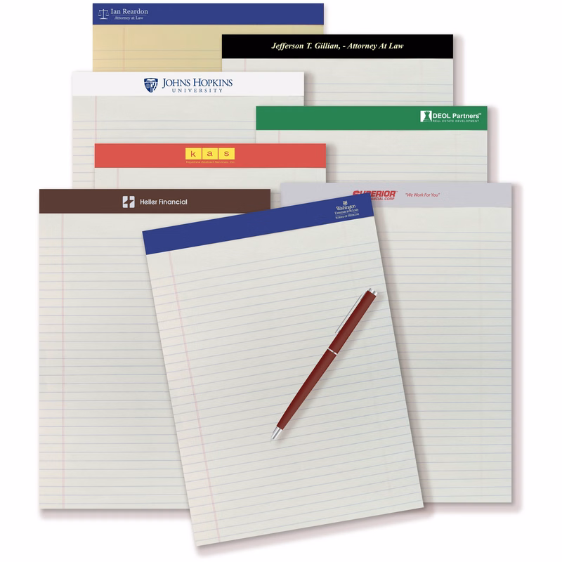 Senior Size (8 1/2"x11 3/4") Writing Pad w/1 color imprint on header (tape)