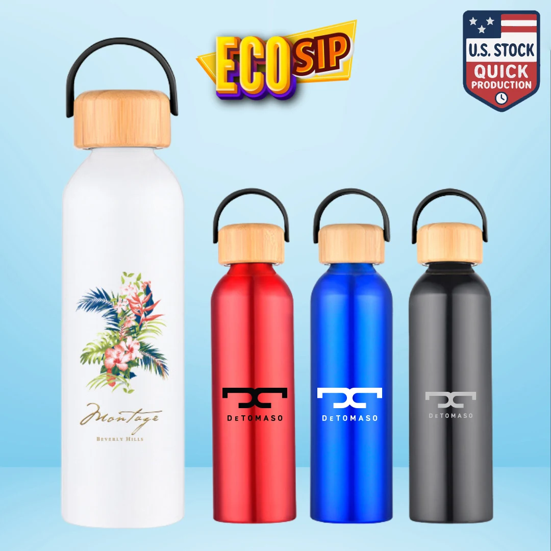 EcoSip 21oz / 24oz Aluminum Bottle with Bamboo Lid, custom water bottle with logo imprint 1
