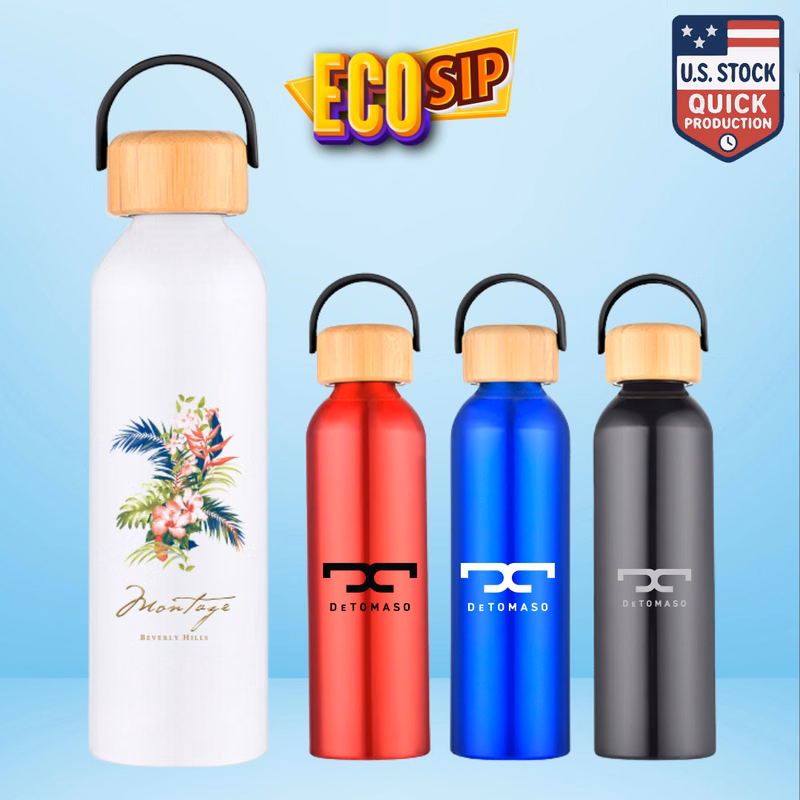 EcoSip 21oz / 24oz Aluminum Bottle with Bamboo Lid