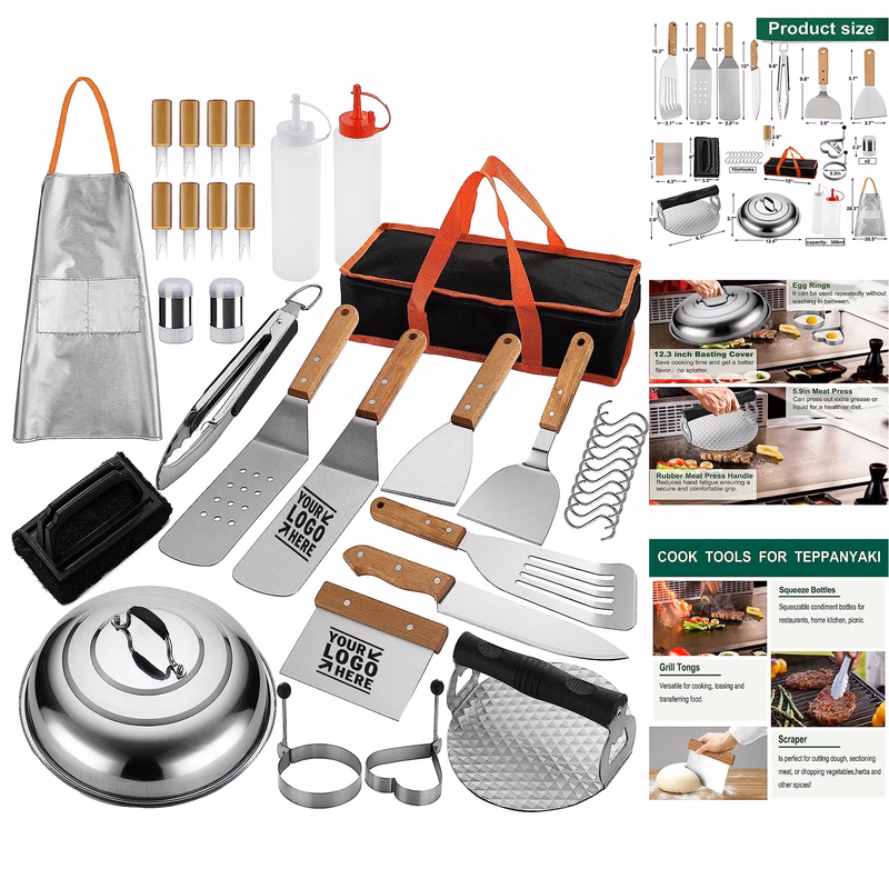 37 Pcs Flat Top Griddle Tools Set with Long Short Spatulas Scraper Basting Cover