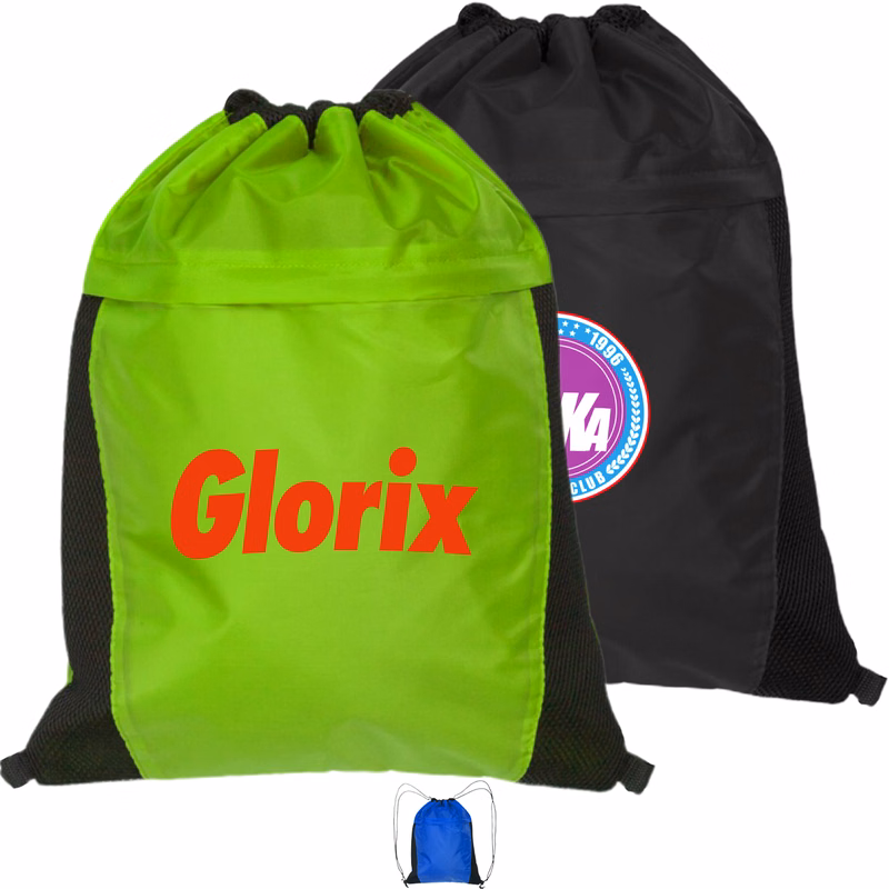 Two Color Drawstring Side Mesh Accents Backpacks