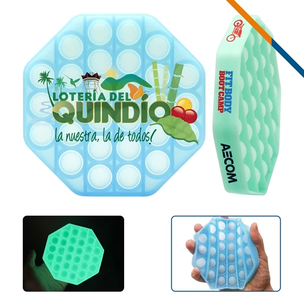 Custom Eco-Friendly Octagon Glow-in-Dark Push Pop Bubble — Promo Fidget Toy 1