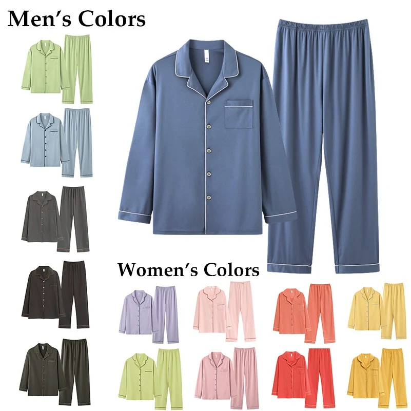 Unisex 100% Cotton Long-Sleeve Shirt and Full-Length Bottom Pajama Set 1