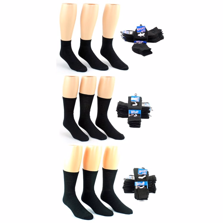 Men's Athletic Socks - Black Assorted Styles Size 10-13