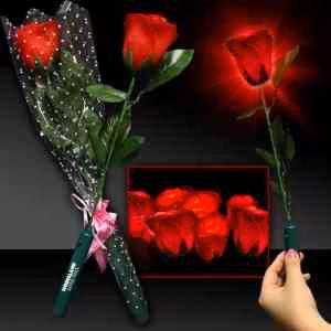 Light Up Red Silk Rose Glow Flower with Red LED