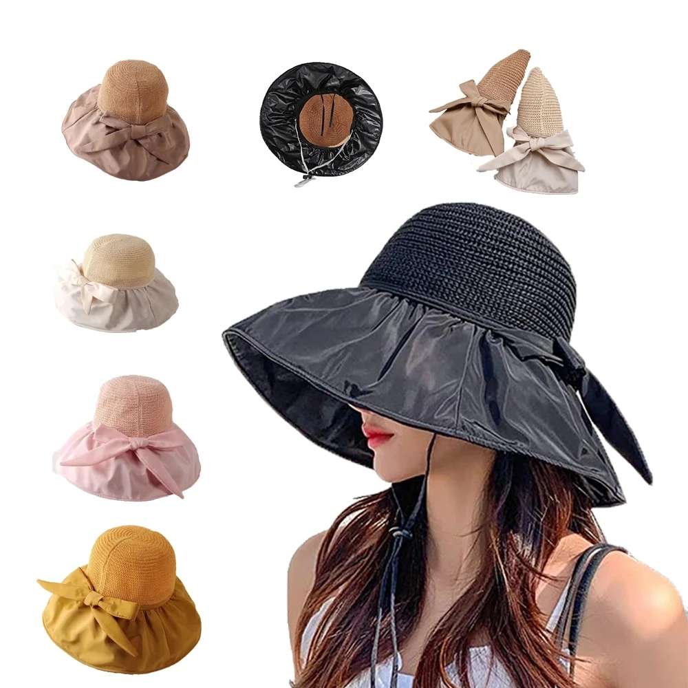 Splicing Bucket Hat Womens Foldable Roll Up Cap 1