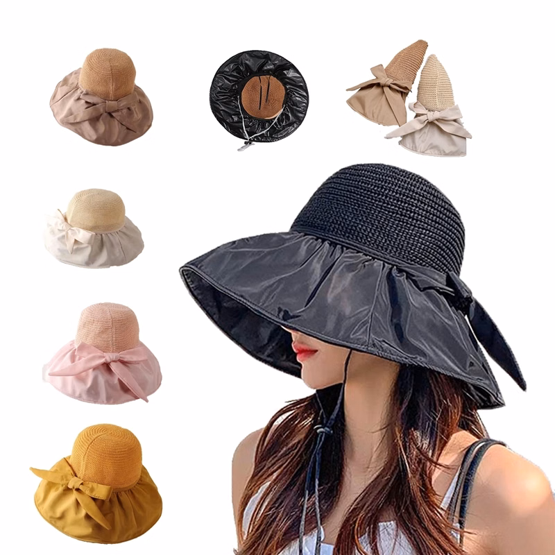 Splicing Bucket Hat Womens Foldable Roll Up Cap