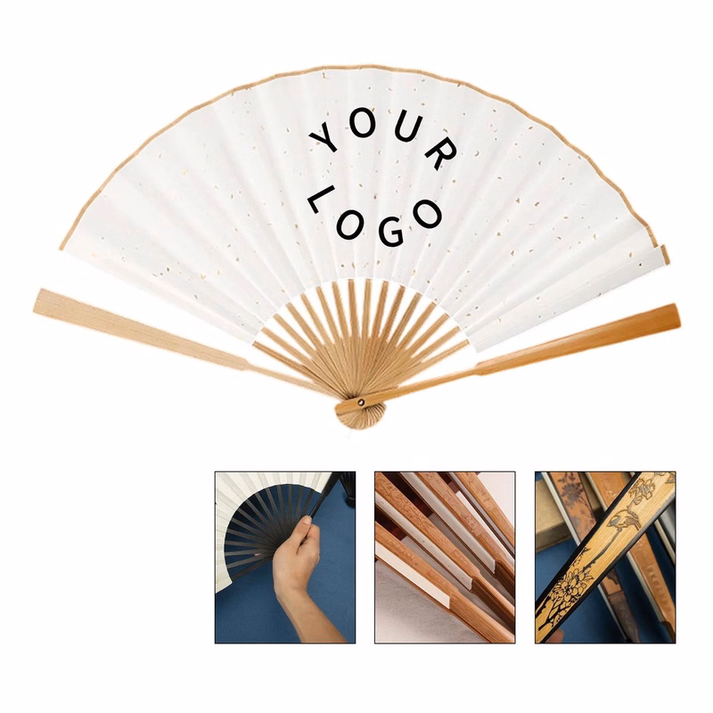 Folding Paper Hand Fan with Bamboo Frame