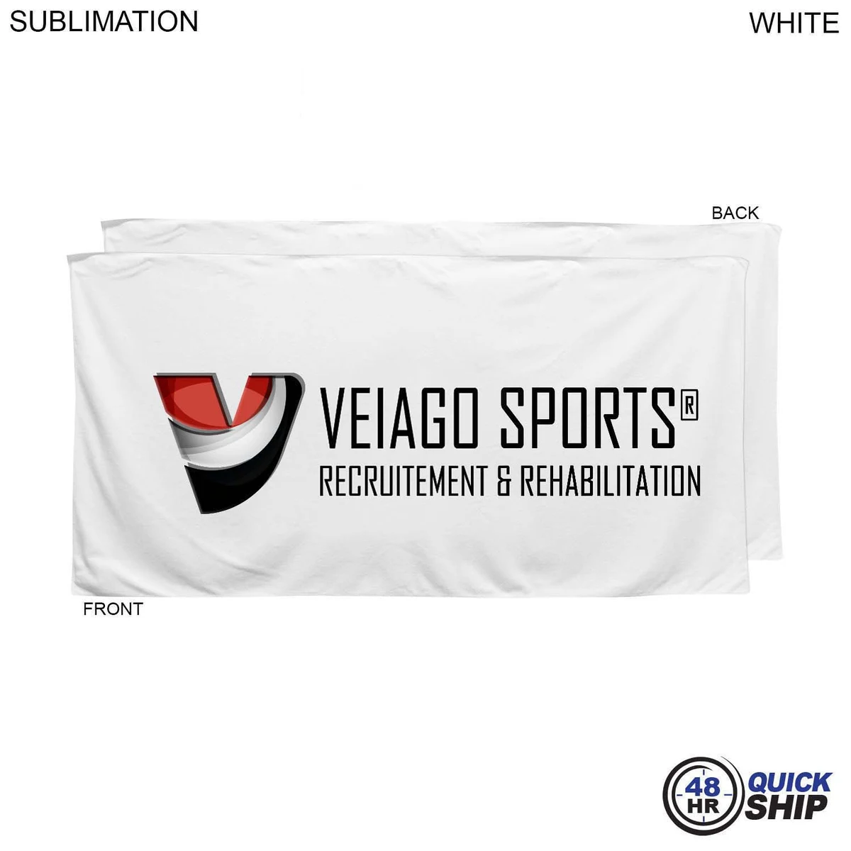48Hr Quick Ship - Plush and Soft White Velour Terry Cotton Blend Shower Towel, 24x48, Sublimated 1