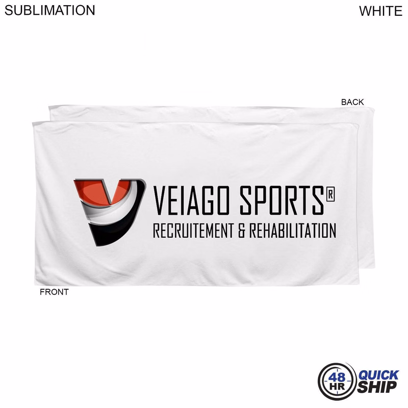 48Hr Quick Ship - Plush and Soft White Velour Terry Cotton Blend Shower Towel, 24x48, Sublimated