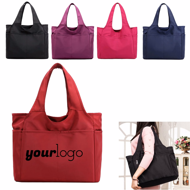 Durable Nylon Tote Bag with Multi Pockets for Women