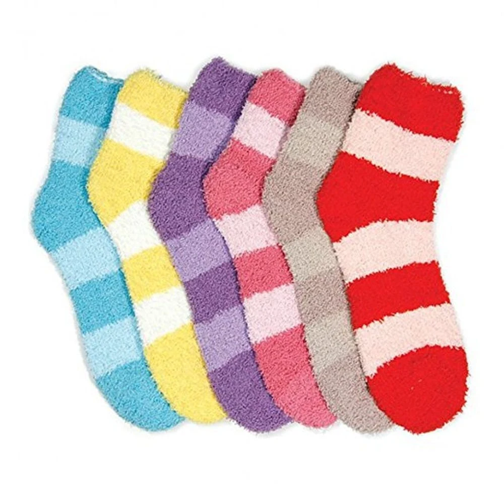 Women's Fuzzy Slipper Socks - Assorted Stripes Size 9-11 1