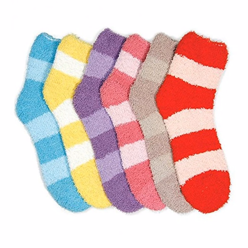 Women's Fuzzy Slipper Socks - Assorted Stripes Size 9-11