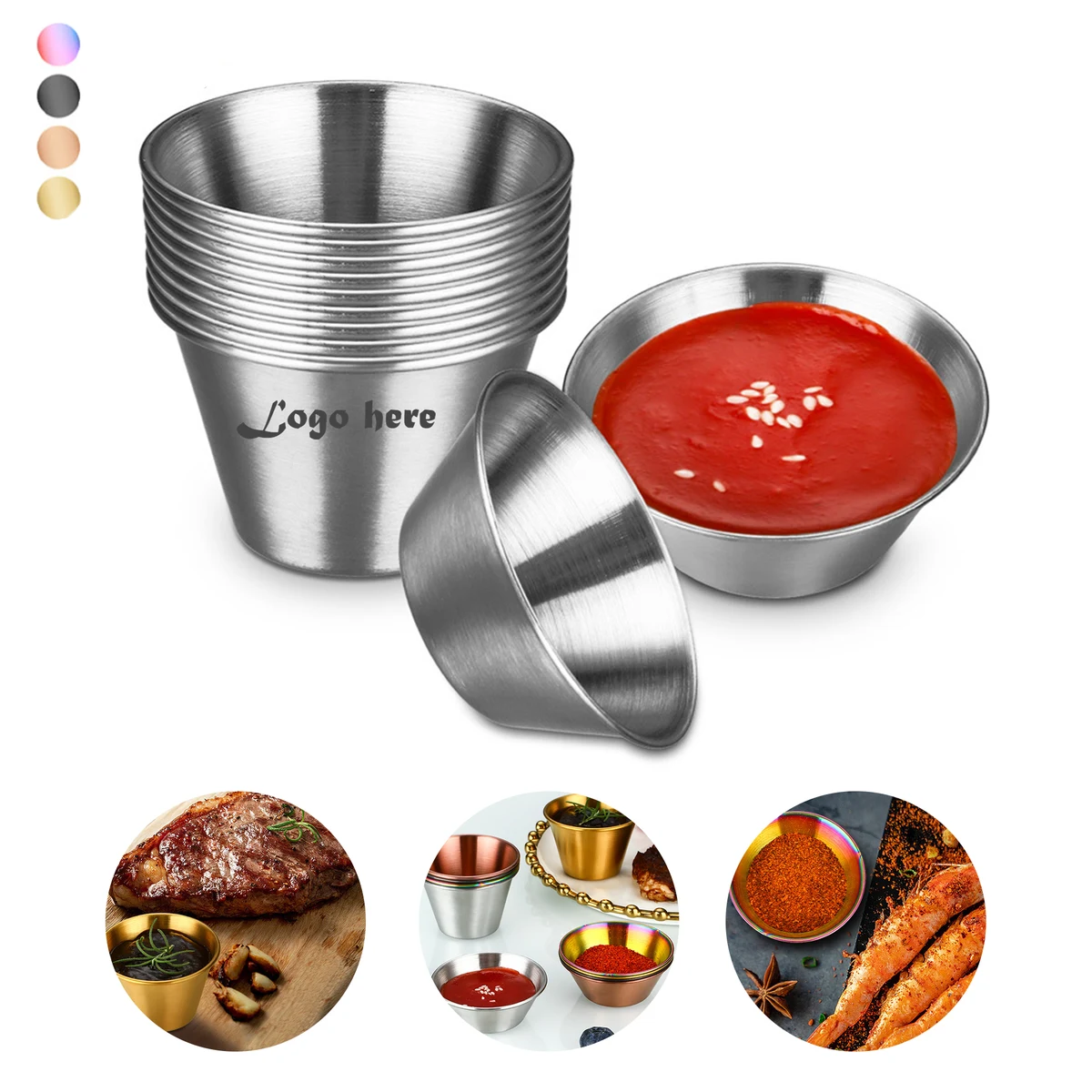 2.5oz Stainless Steel Condiment Sauce Cup 1