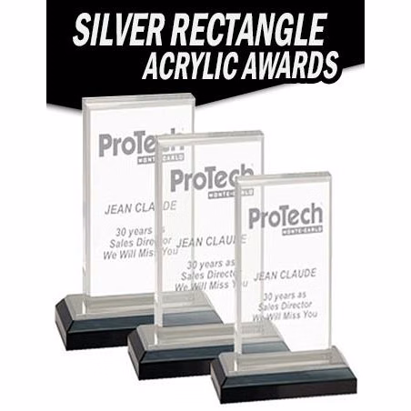 Acrylic: Beveled Rectangle 5x6", Silver/Black base