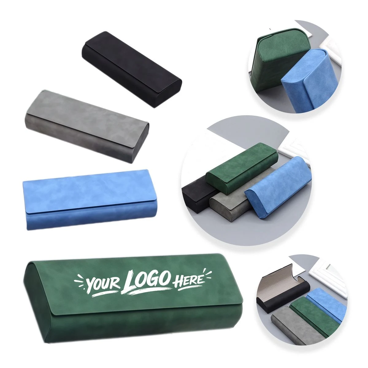 Hard Shell Suede Eyeglass Case Magnetic Lock Box 1