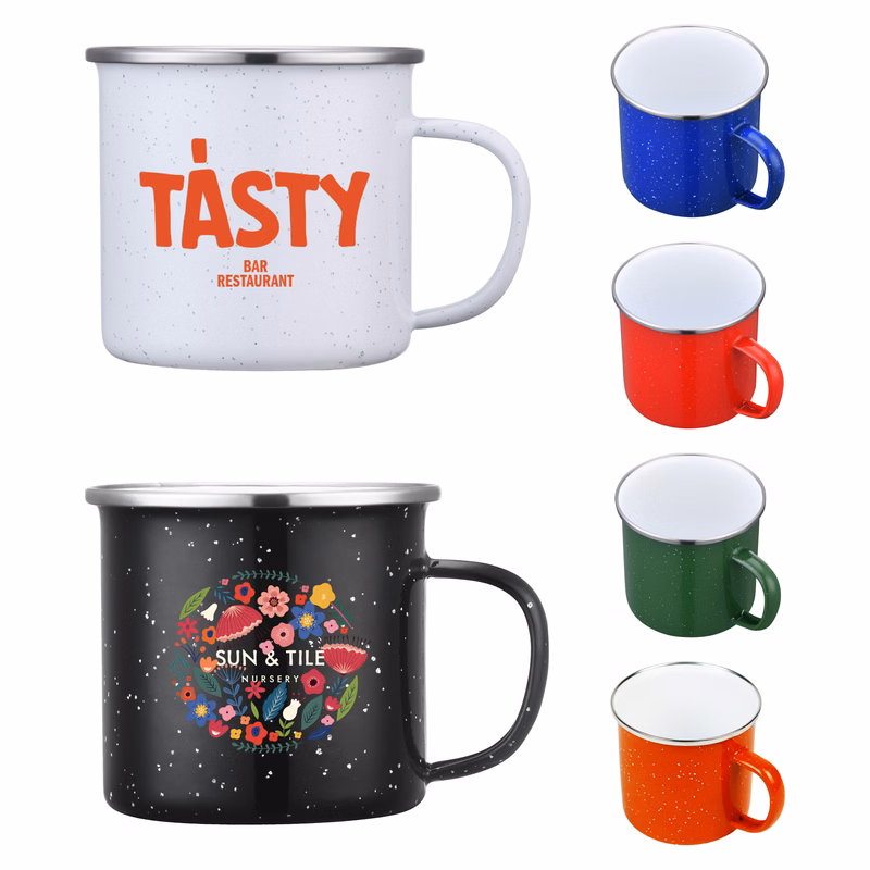16 Oz. Enamel Mug with Stainless Steel Rim
