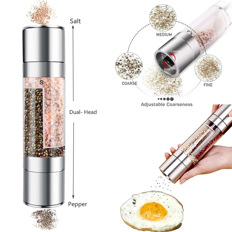 Pepper Mill Grinder 2 in 1 Stainless Steel Manual Salt 1