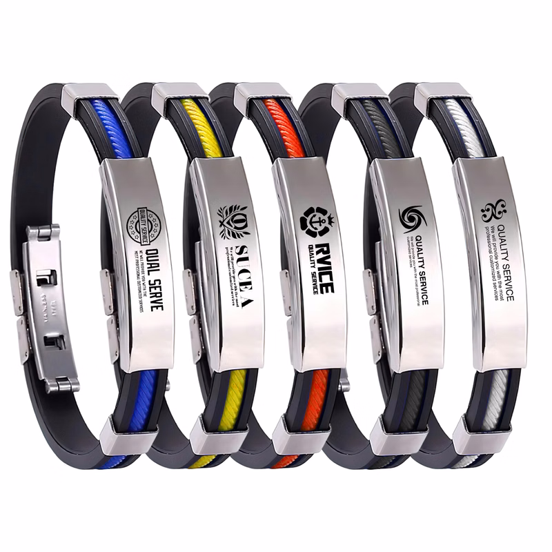 "8'' DIY Engraved Silicone Stainless Steel Bracelets "