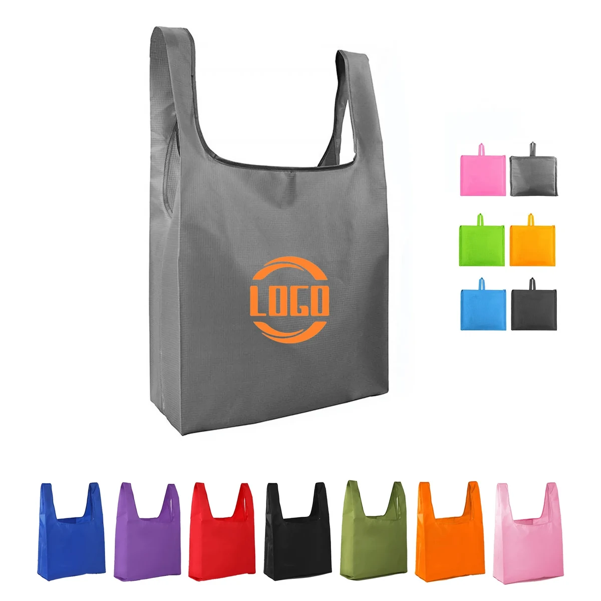 Foldable Grocery Tote Bag with Pouch, custom tote bag with logo imprint 1