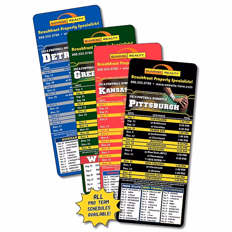 Laminated Football Schedules - 3.5x8.5